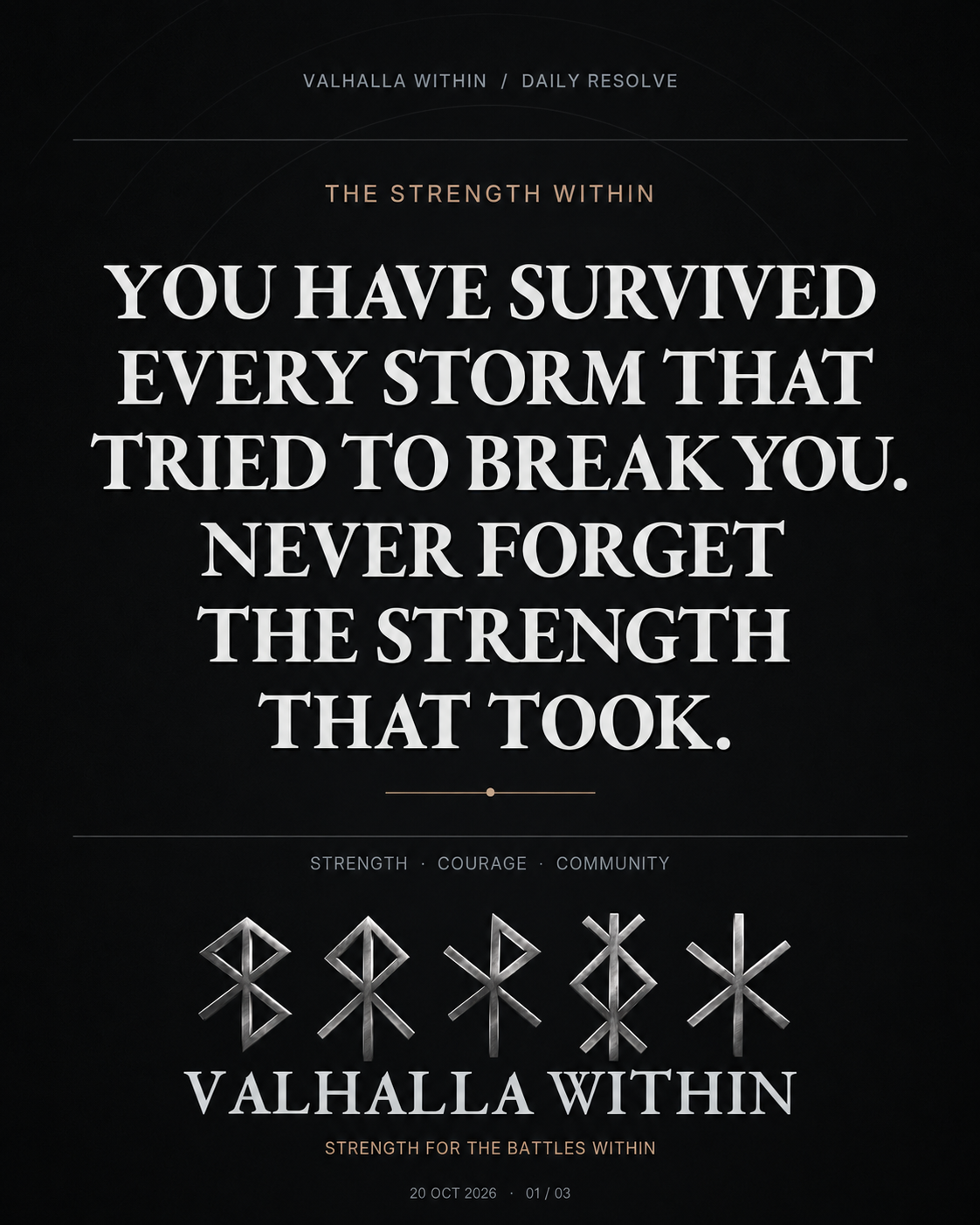 VALHALLA WITHIN Daily Resolve quote 5: You have survived every storm that tried to break you. Never forget the strength that took.